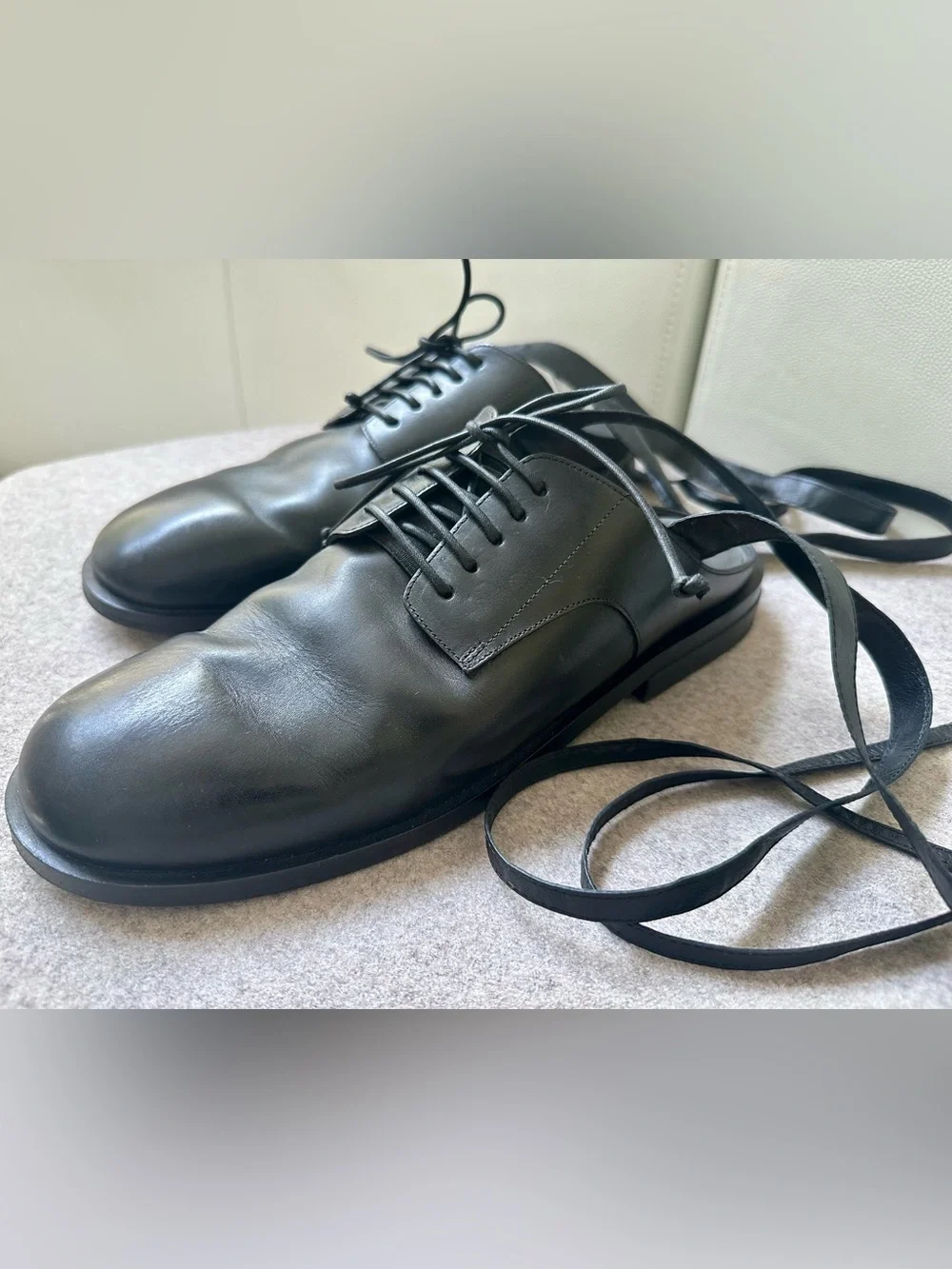 MARSELL rare limited edition black leather oxford/derby mules with ankle ties